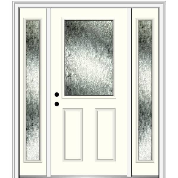MMI Door Rain Glass 64.5 in. x 81.75 in. Right-Hand Inswing 1/2 Lite Painted Alabaster Prehung Front Door on 4-9/16 in. Frame