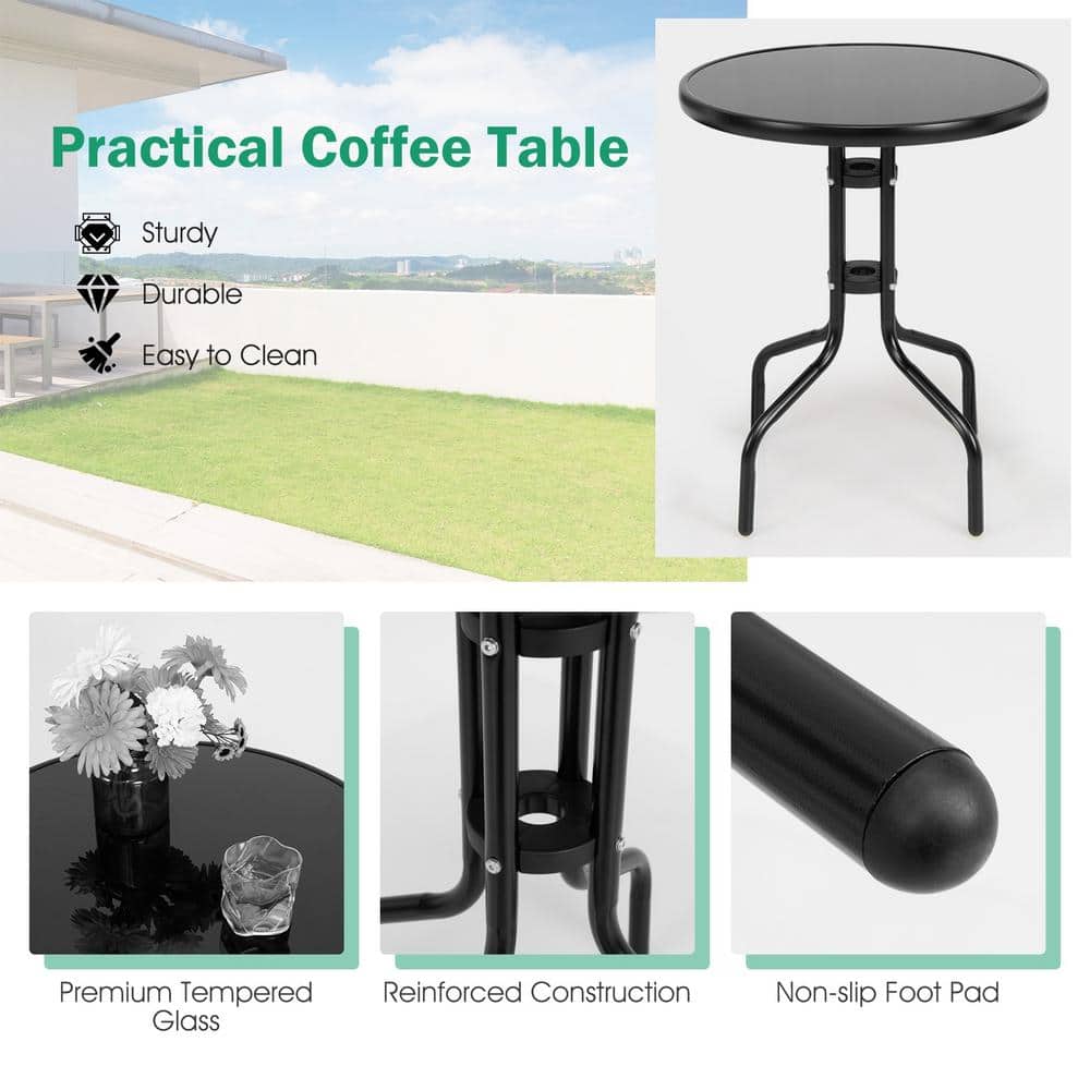 Black Metal Folding Bistro Set with Round Table and Armchairs