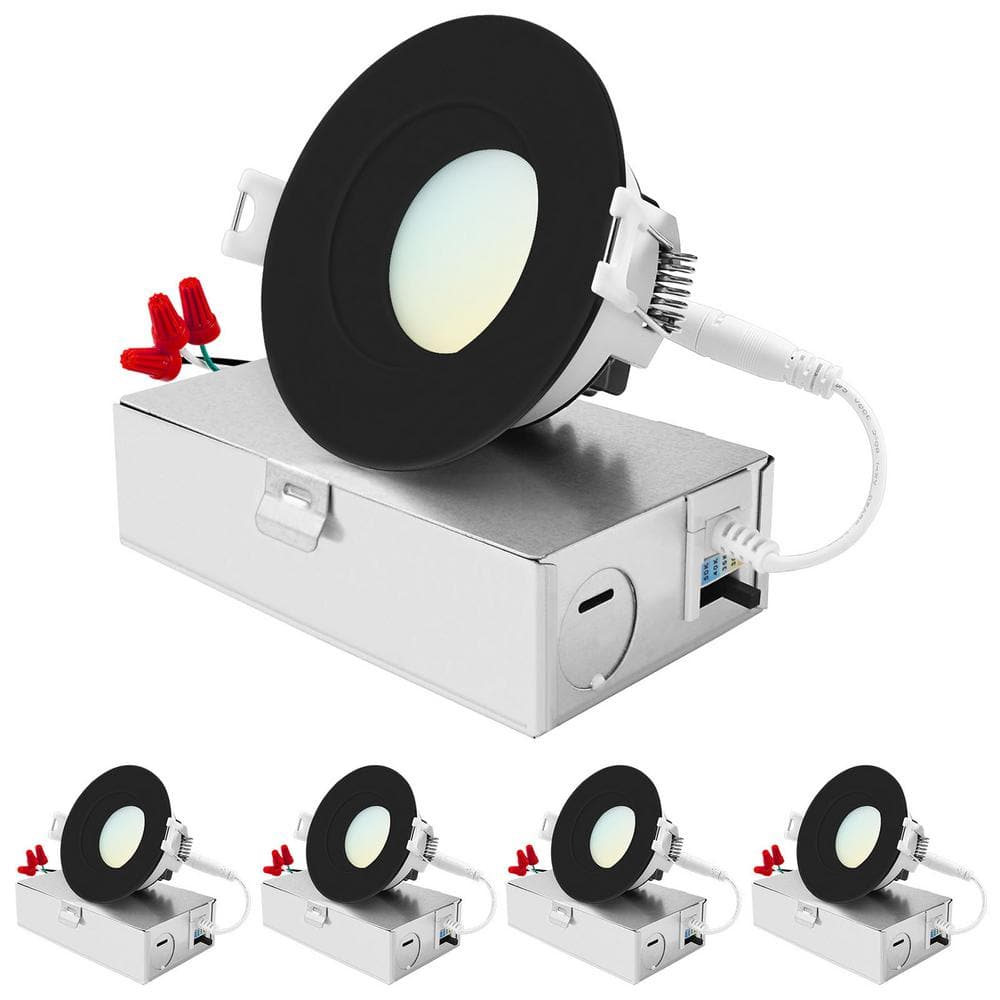 3 in. Integrated LED Recessed Light kit 10-Watt 5CCT 2700K-5000K 800 Lumens Dimmable Wet Rated IC ETL - Black (4-Pack) price history on PriceWatchPro