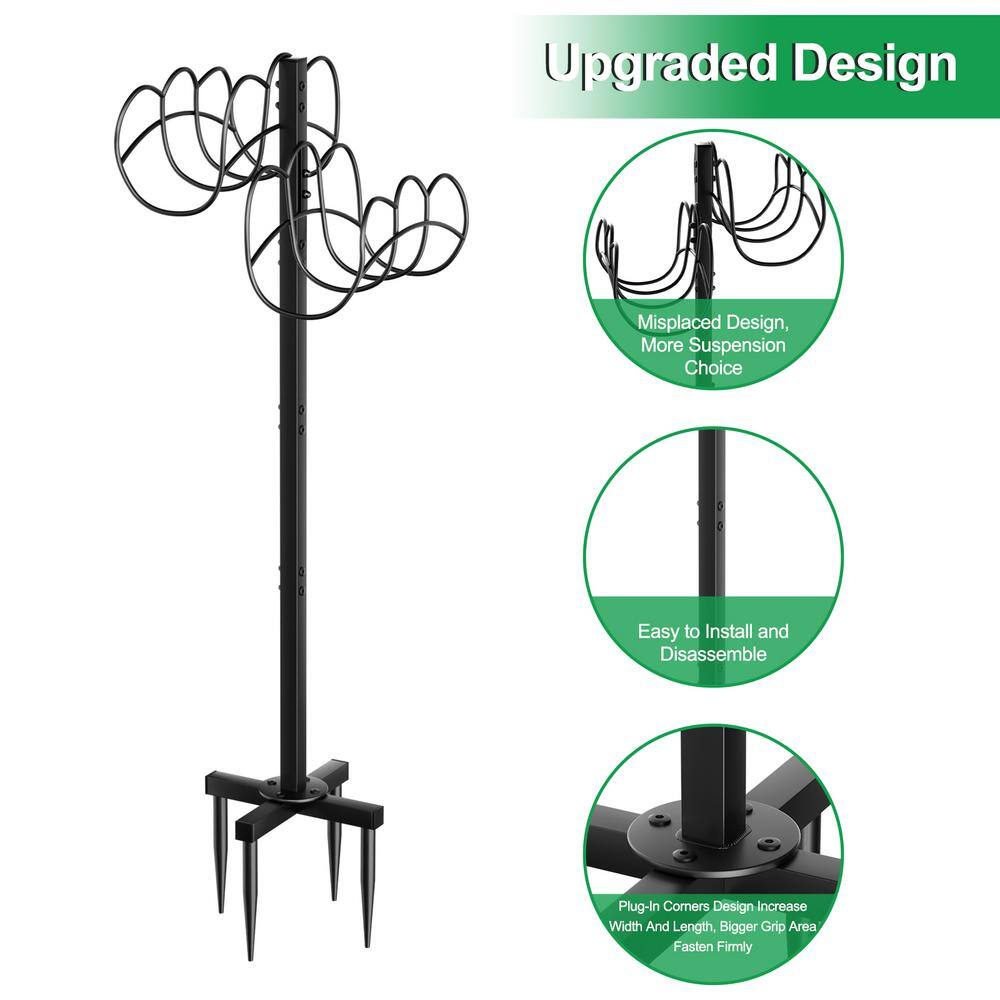 Black Heavy Duty Freestanding Garden Hose Holder with 5 Spikes