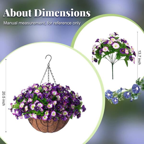 20.5 in. Purple Outdoor Artificial Hanging Flowers with Basket