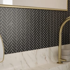 Midnight Herringbone Black 10 in. x 10.75 in. Polished Nero Marquina Marble Wall/Floor Mosaic Tile (11.19 sq. ft./Case)