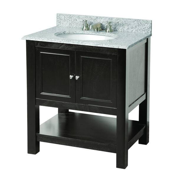 Home Decorators Collection Gazette 31 in. W x 22 in. D Vanity in Espresso with Granite Vanity Top in Rushmore Grey with White Sink