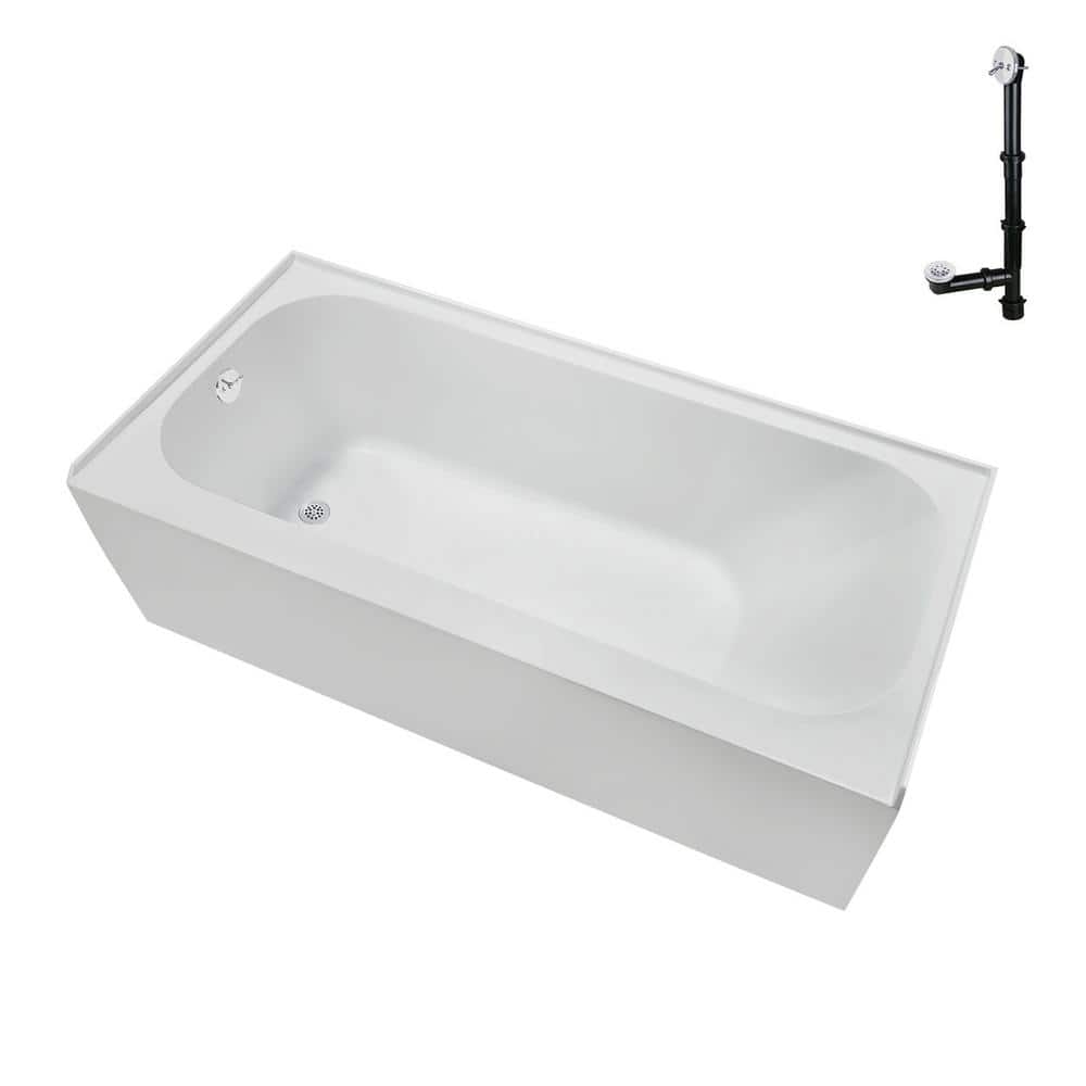 Glossy White Acrylic Rectangular Alcove Bathtub with Left-Hand Drain