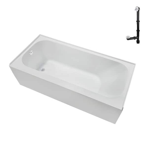 Streamline 66 in. x 32 in. Soaking Acrylic Alcove Bathtub with Left Drain in Glossy White, External Drain in Glossy White
