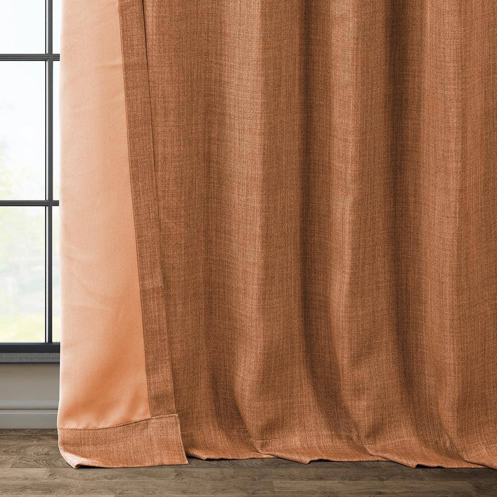 Desert Orange Faux Linen Blackout Puddle Length Curtain Panel