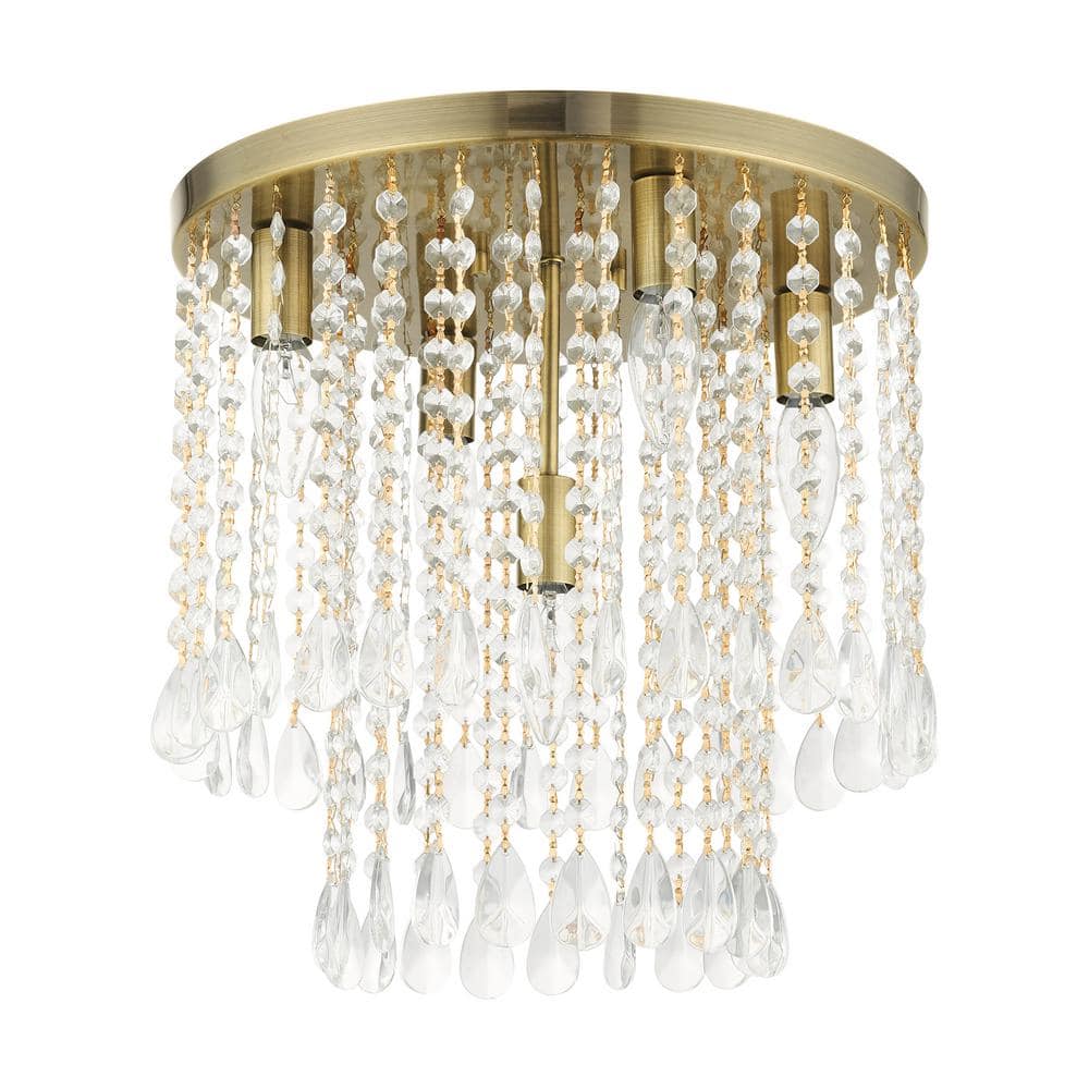 Elizabeth 5 Light Antique Brass Flush Mount