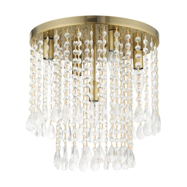 Livex Lighting Elizabeth 5 Light Antique Brass Flush Mount