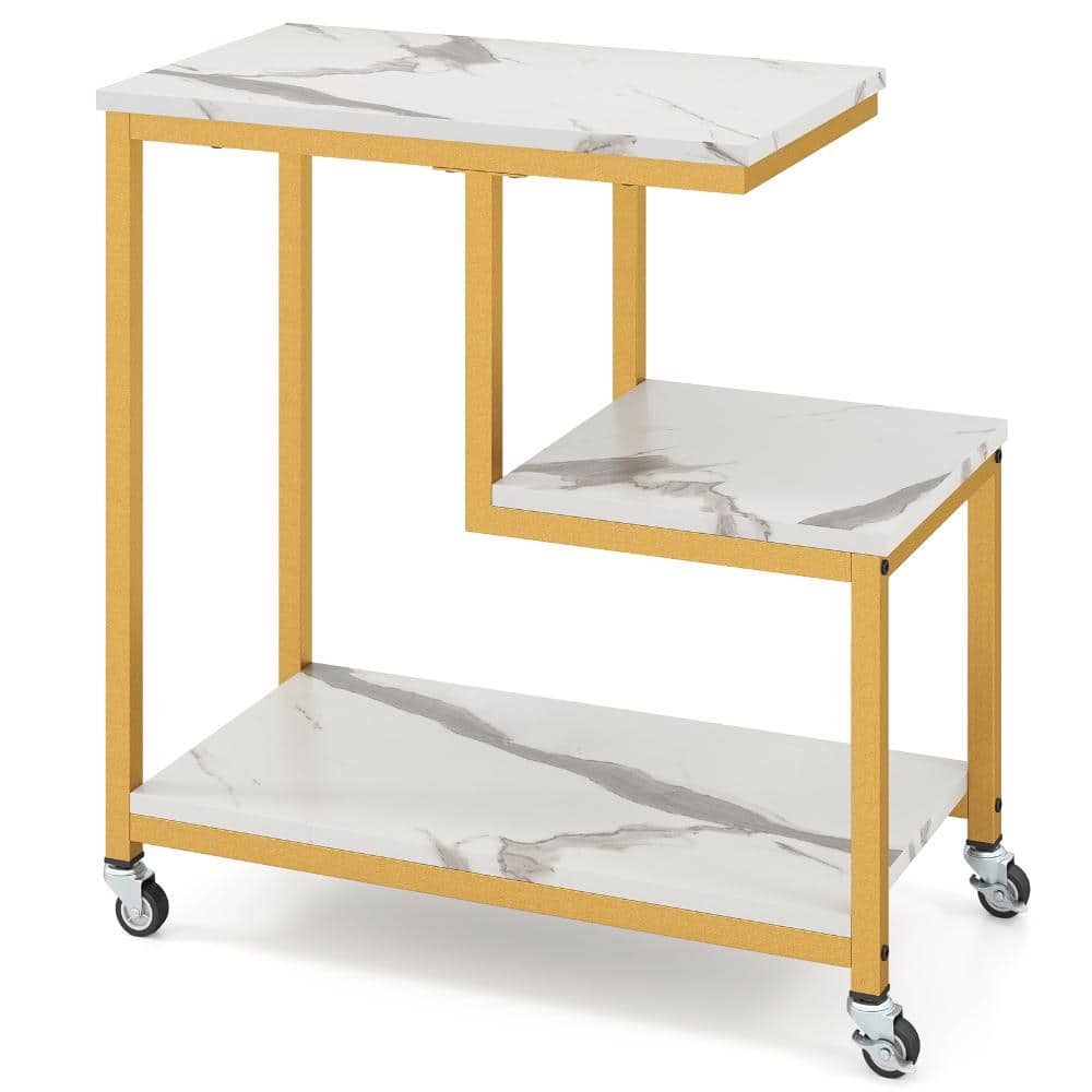G-Shaped 3-Tier Mobile Side Table with Open Storage Shelves and Wheels price history on PriceWatchPro