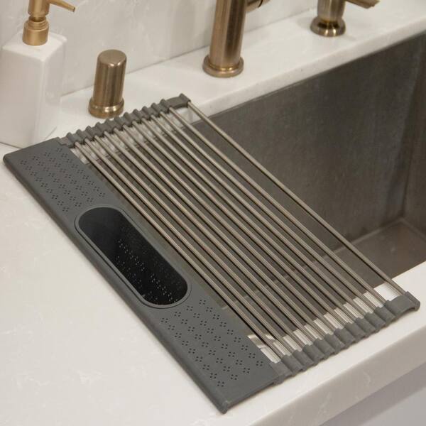 Unbranded - 20 in. X 11.4 in. Sink Rack with Utensil Organizer in Stainless Steel