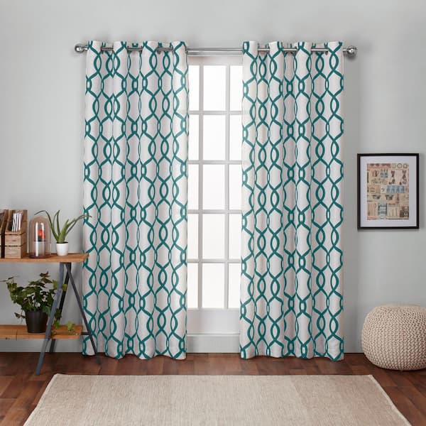 EXCLUSIVE HOME Kochi Teal Ogee Light Filtering Grommet Top Curtain, 54 in. W x 84 in. L (Set of 2)