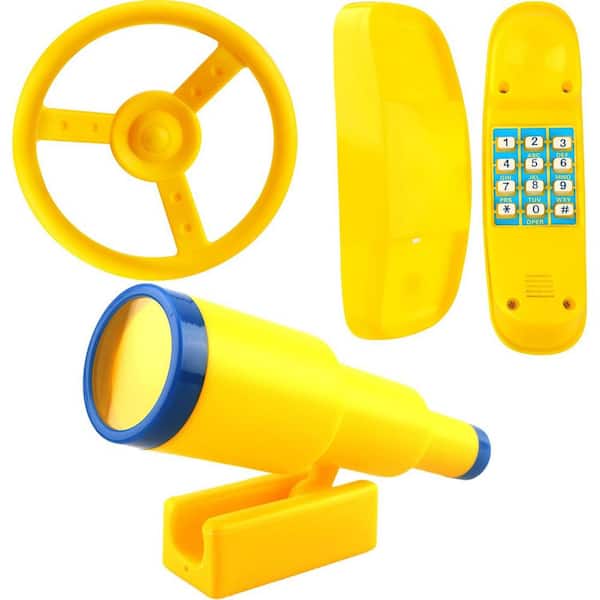 Children's Outdoor Playground Accessories Set with Swing Set Steering Wheel, Plastic Telescope, and Toy Telephone