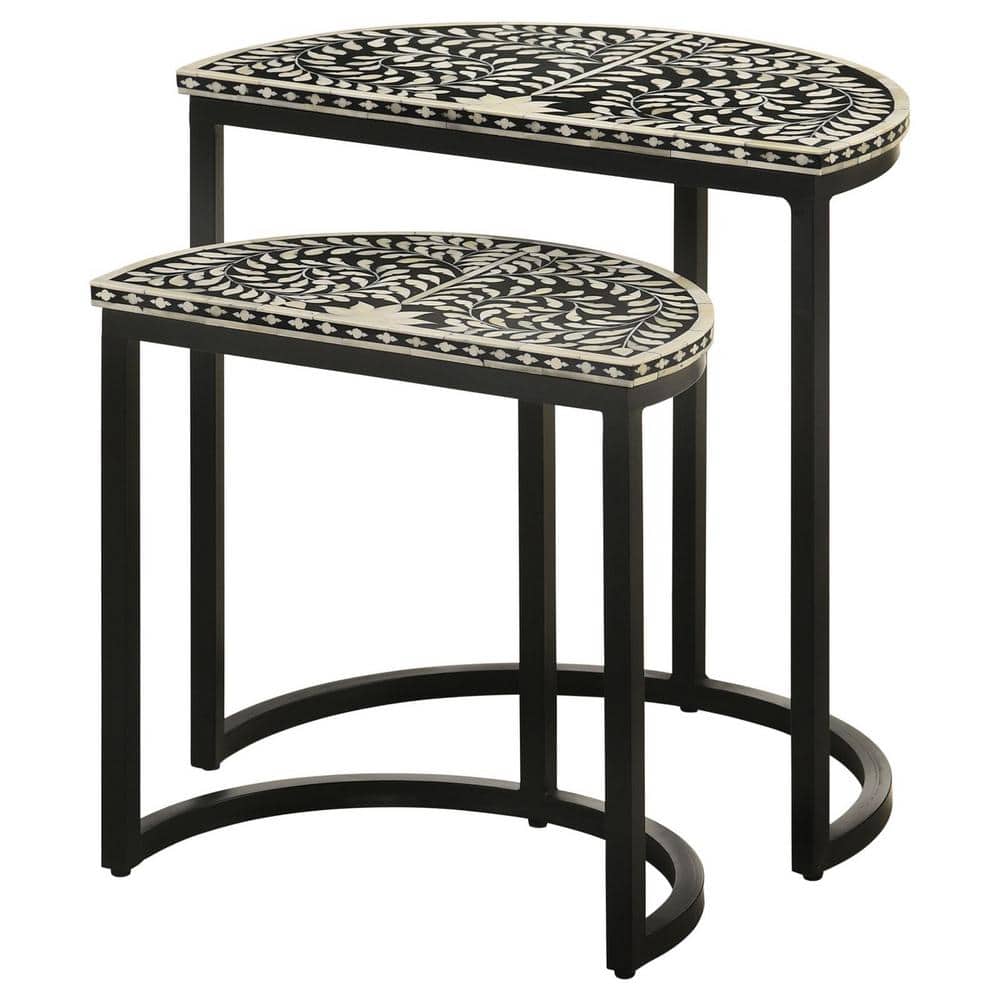 Zakiya Black and White Half-Moon Nesting Tables with Storage