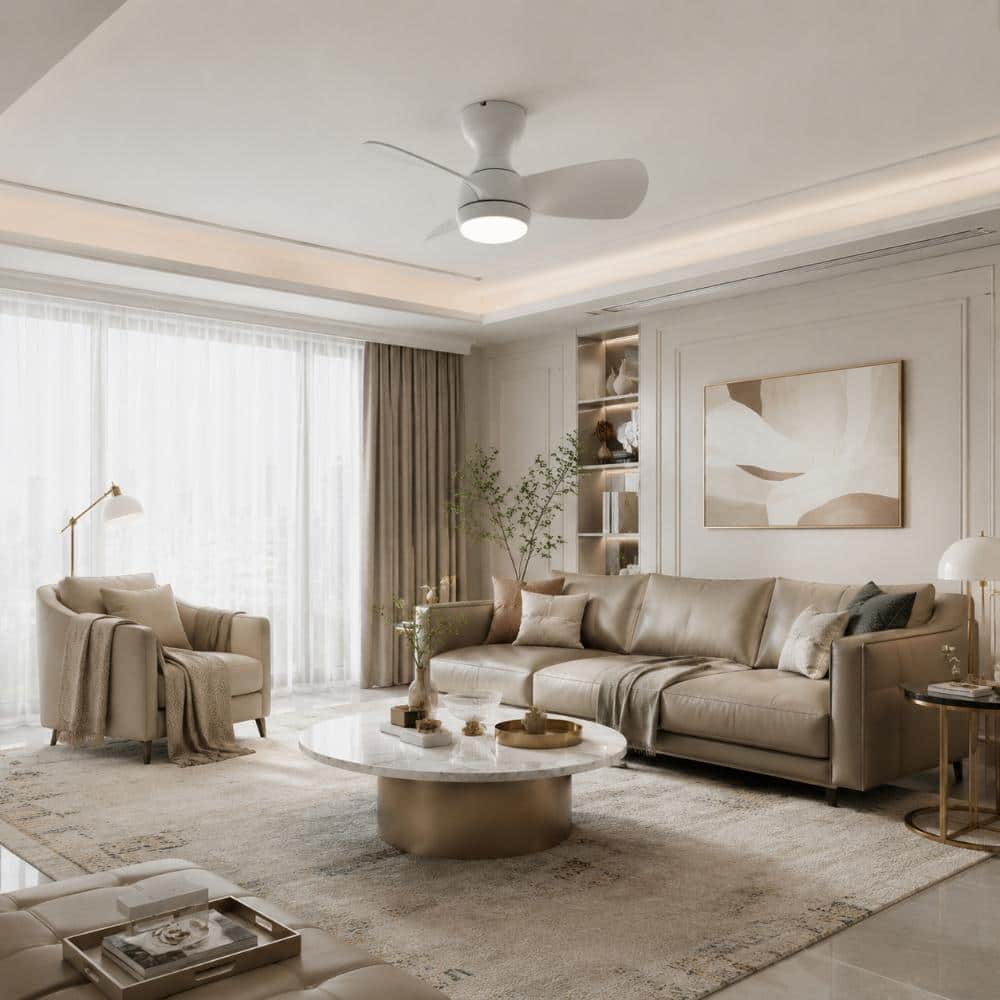 RCCFBHM 23 in. LED Indoor White Low Profile Ceiling Fan with Light Kit, Remote Controls
