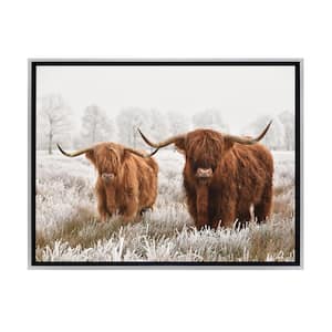 Highland Cattle Framed Canvas Wall Art - 32 in. x 24 in. Size, by Kelly Merkur 1 -piece Champagne Frame