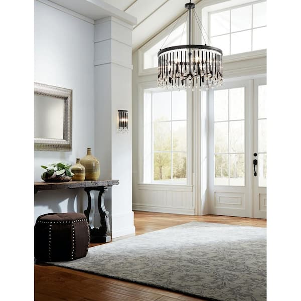 Piper 24 in. 6-Light Espresso Contemporary Candlestick Circle Crystal Chandelier for Dining Room