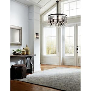 Piper 24 in. 6-Light Espresso Contemporary Candlestick Circle Crystal Chandelier for Dining Room