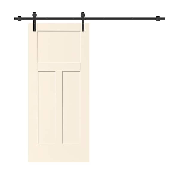 CALHOME 30 in. x 80 in. 3-Panel Beige Stained Composite MDF Interior Sliding Barn Door with Hardware Kit
