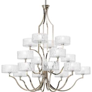 Caress Collection 16-Light Polished Nickel Clear Water Glass Luxe Chandelier Light