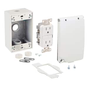 1-Gang Metal Weatherproof Electrical Box, Cover and GFCI Kit (24-in-1 Configurations), White
