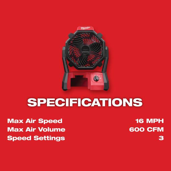 Milwaukee M18 18 Volt Lithium Ion Cordless Jobsite Fan w One 5.0