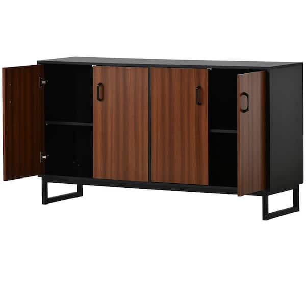 URTR Brown Sideboard Buffet with Adjustable Shelves Wood Storage ...