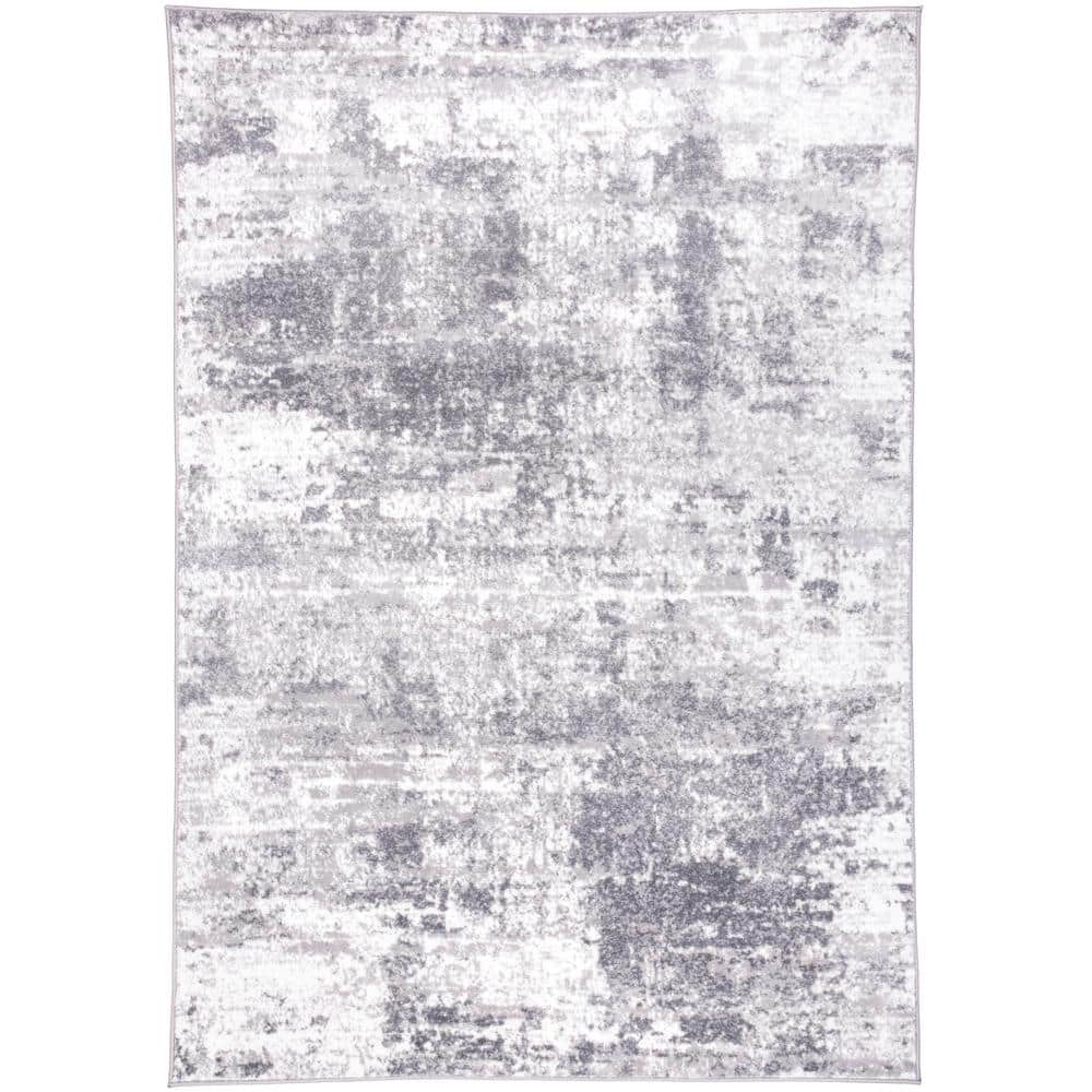 Gray Abstract 5' x 7' Stain-Resistant Synthetic Area Rug