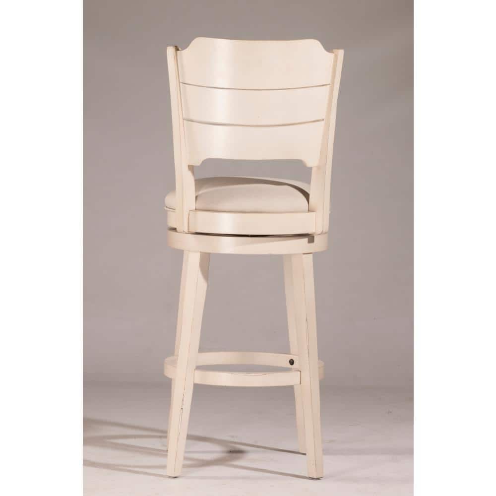 Sea White Wood Swivel Bar Height Stool with Fog Gray Upholstery