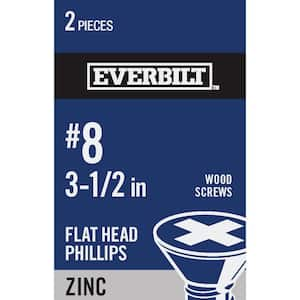 #8 x 3-1/2 in. Phillips Flat Head Zinc Plated Wood Screw (2-Pack)