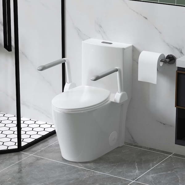 1-Piece 1.1/1.6 GPF Tornado Flush Dual Flush Toilet in White with Widened Non-Slip Armrest & Soft Closing Seat