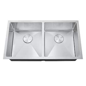 Handmade 18-Gauge Stainless Steel 32 in. Double Bowl Undermount Kitchen Sink