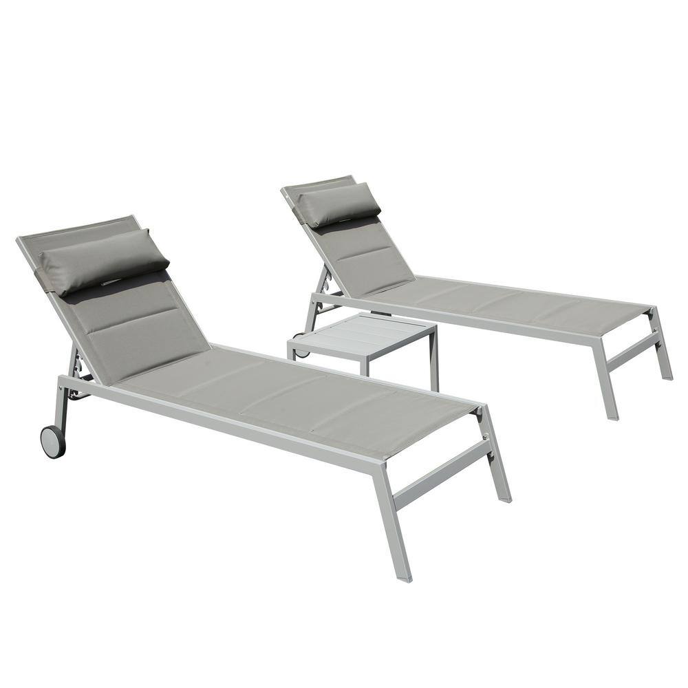 3-Piece Metal Outdoor Chaise Lounge, Pool Lounge Chairs with Side Table, Adjustable Recliner All Weather, Gray price history on PriceWatchPro