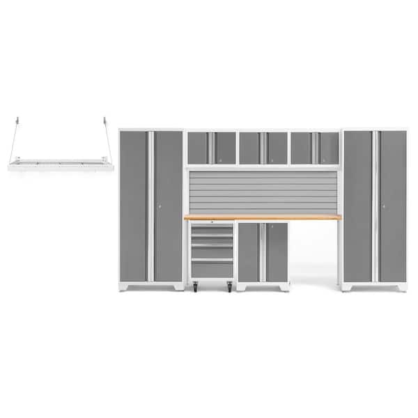 NewAge Products Bold 132 in. W x 76.75 in. H x 18 in. D 24-Gauge Steel Garage Cabinet Set in Platinum (8-Piece)