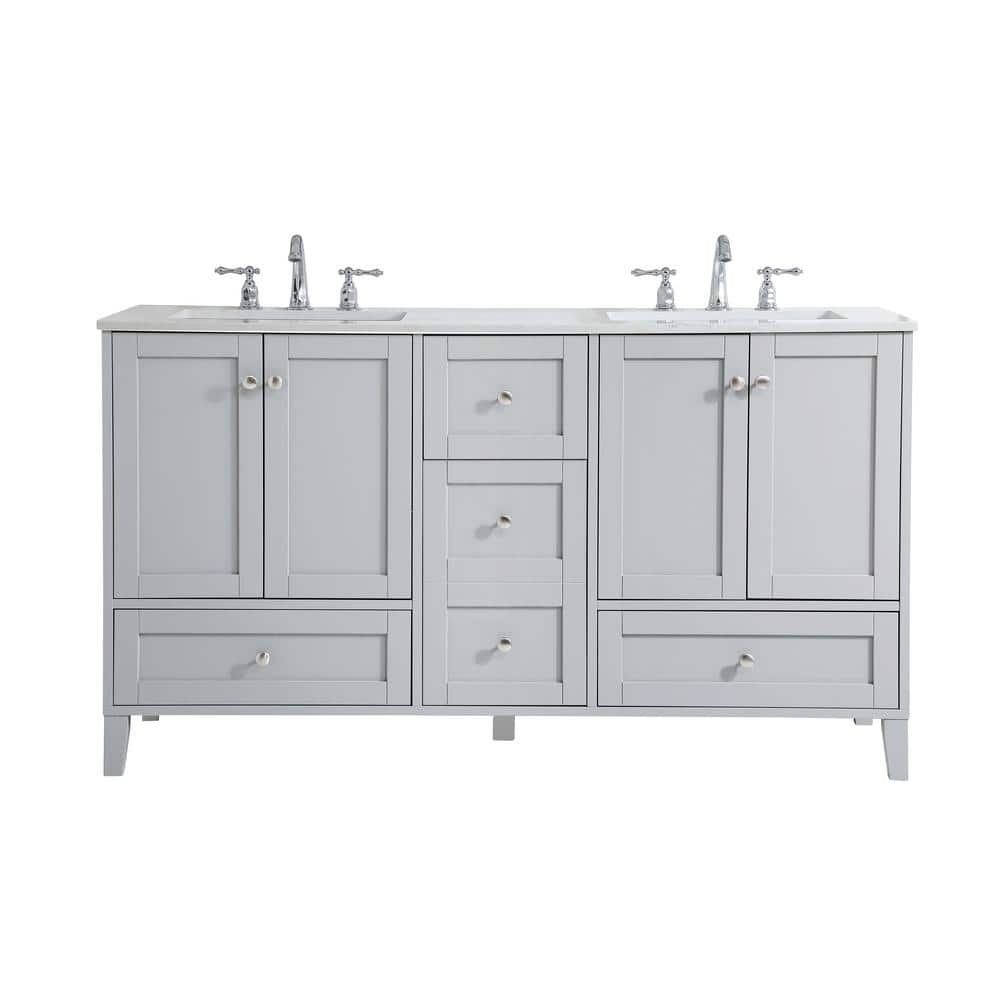 Timeless Home 60 in. W x 22 in. D x 34 in. H Double Bathroom Vanity in Grey