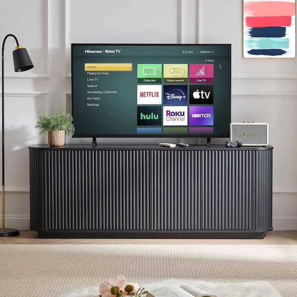 64 in. Black Wave Pattern Sideboard Cabinet-MDF Storage TV Stand for Living Room, Entryway, or Kitchen