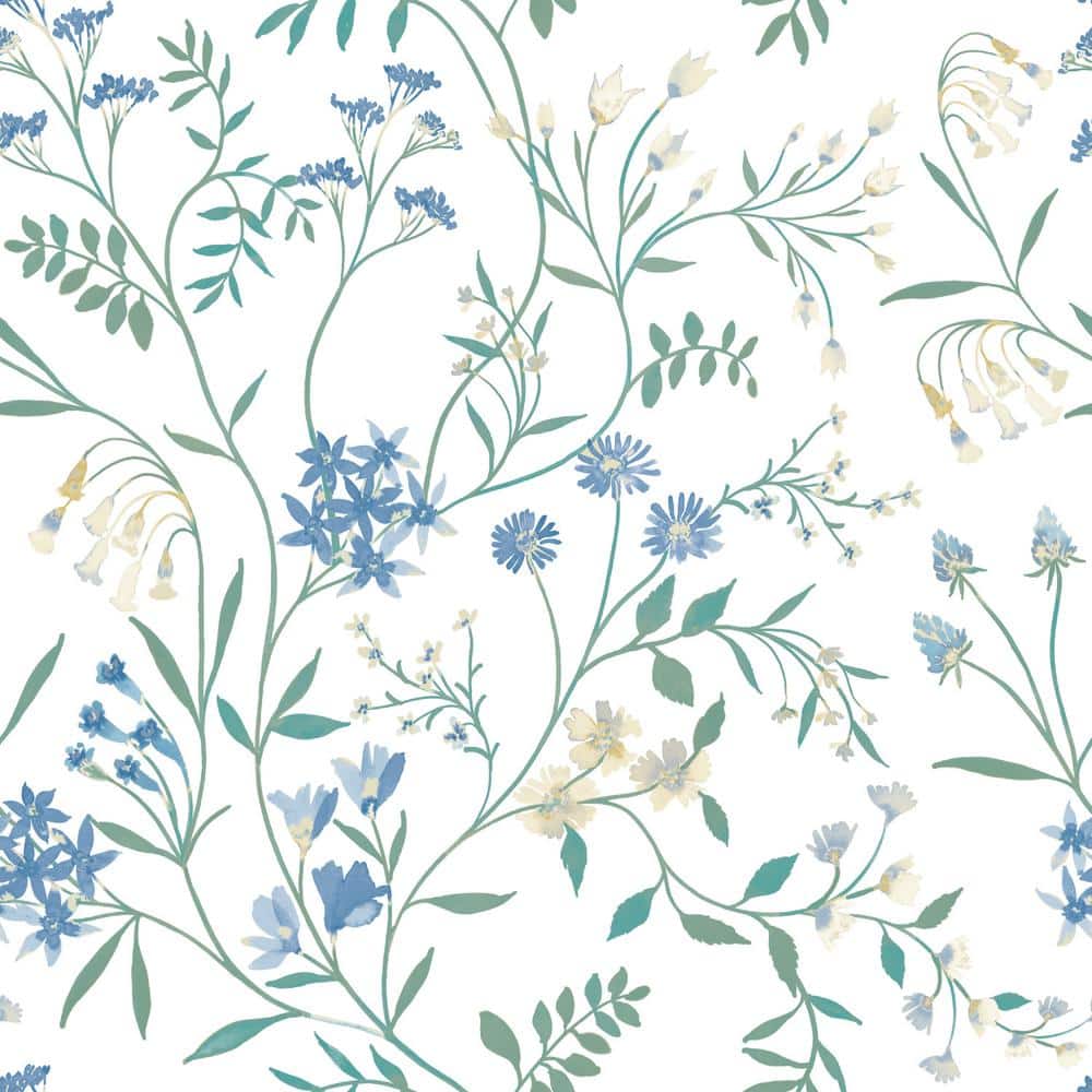 White and Blue Floral Self-Adhesive Peel and Stick Wallpaper Roll