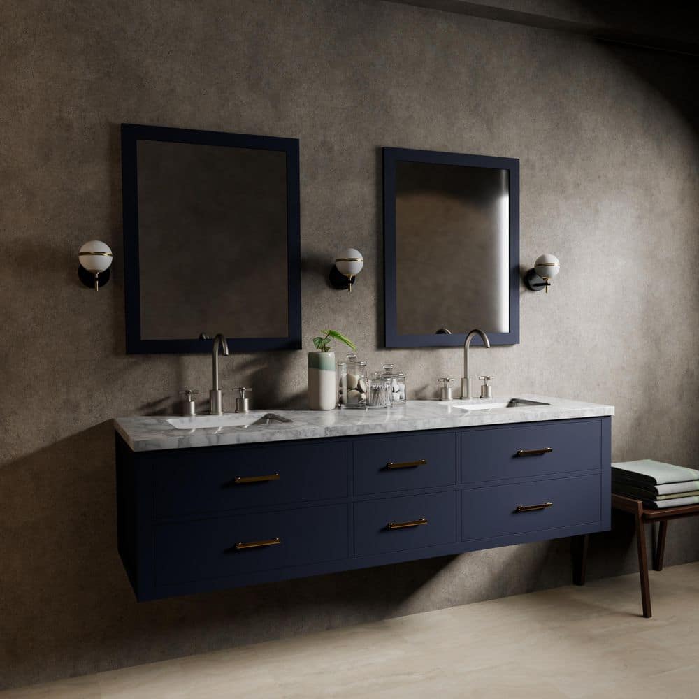 Sherman 72 in W x 22 in D Blue Double Bath Vanity and Carrara Marble Top price history on PriceWatchPro
