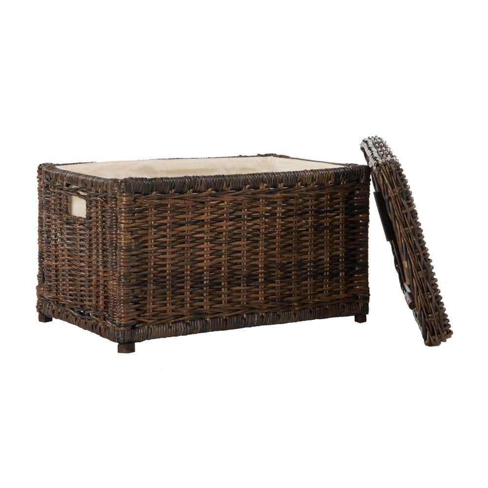 Elijah 30" Chestnut Brown Wicker Storage Trunk with Removable Lid