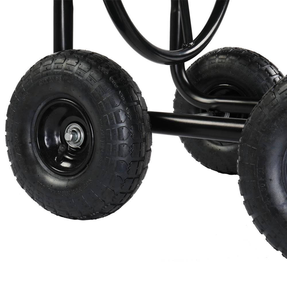 Black Heavy Duty Steel Garden Hose Reel Cart with Wheels