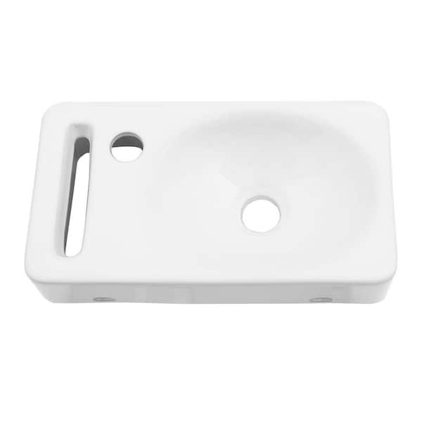 15.75 in. Rectangular Wall Mount Bathroom Sink in White Ceramic with Single Faucet Hole