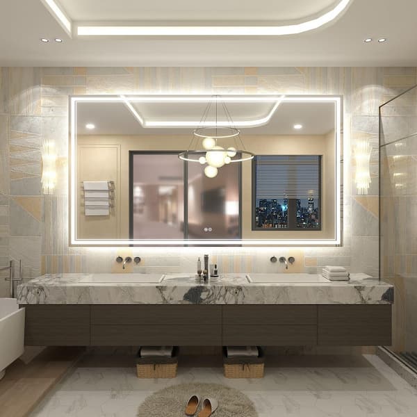 72 in. W x 40 in. H Rectangular Frameless UL Certified Front and Back LED Anti-Fog Tempered Wall Bathroom Vanity Mirror