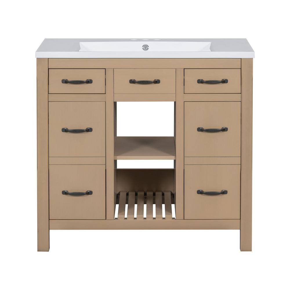 36 in. W x 18 in. D x 33 in. H Single Sink Freestanding Bath Vanity in Brow