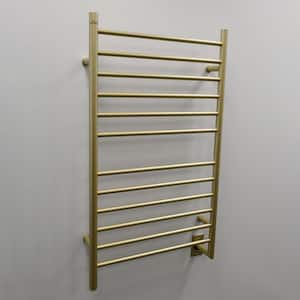Radiant Large Straight 12-Bar Hardwired Electric Towel Warmer in Satin Brass