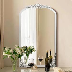 Rustic Arched 24 in. W x 36 in. H Solid Wood Framed DIY Carved Full Length Mirror in White