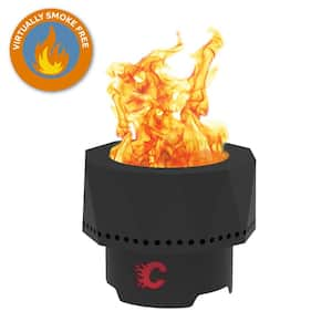 The Ridge NHL 15.7 in. x 12.5 in. Round Steel Wood Pellet Portable Fire Pit with Spark Screen, Poker - Calgary Flames