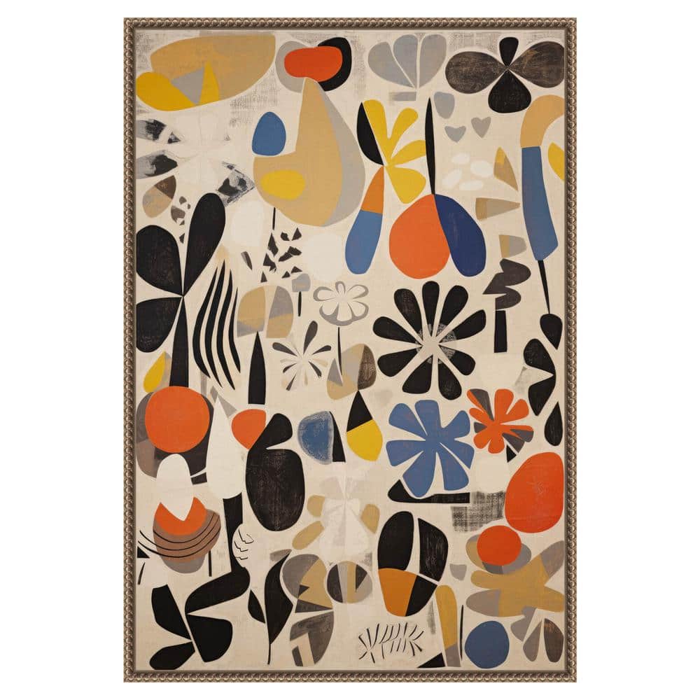 Botanical Selection Abstract Canvas Wall Art with Bronze Frame