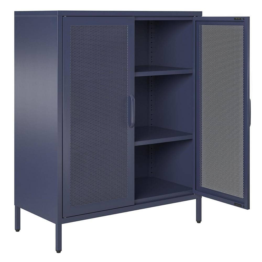 Navy Metal Mesh 2-Door Adjustable Shelving Accent Cabinet
