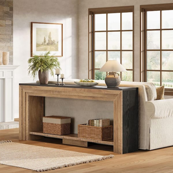 BYBLIGHT Turrella 70.9 in. Rectangle Light Brown Wood Console Table for ...