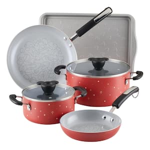 Disney Bon Voyage 7-Piece Aluminum Ceramic Nonstick Cookware Set with Lids in Red