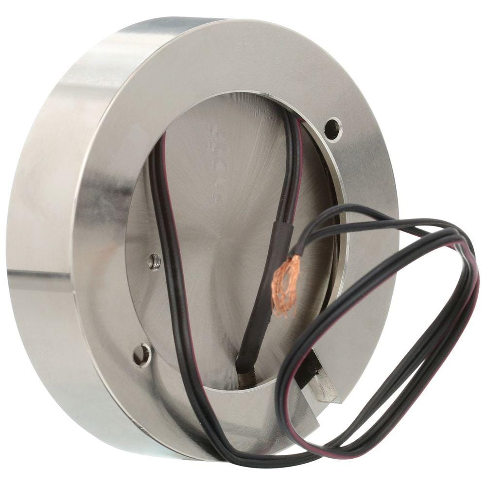 Brushed Steel Dimmable LED Puck Light with Soft White Glow